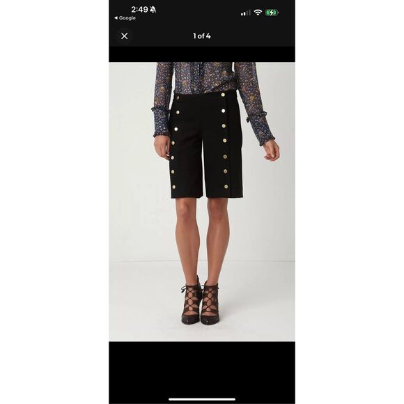 Elevenses Anthropologie Shorts Women's 6 Black Bermuda Sailor Buttons Two By Two - Picture 1 of 9